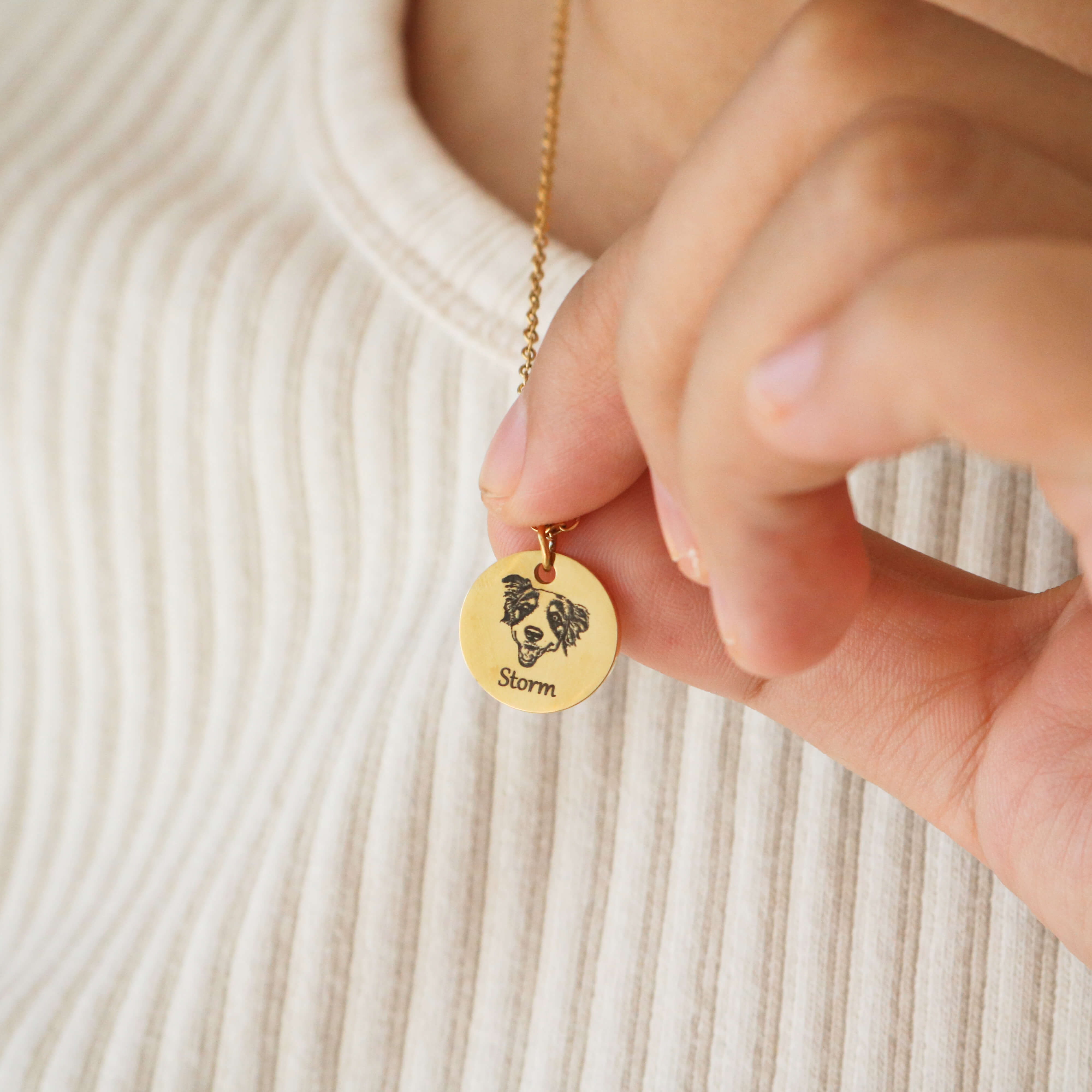 Pet Face Necklace 15mm Titanium Gold 1 Coin Pet Memorial Jewelry Woofyboo